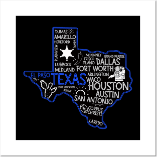 El Paso Texas cute map Houston San Antonio Dallas Austin Fort Worth Posters and Art